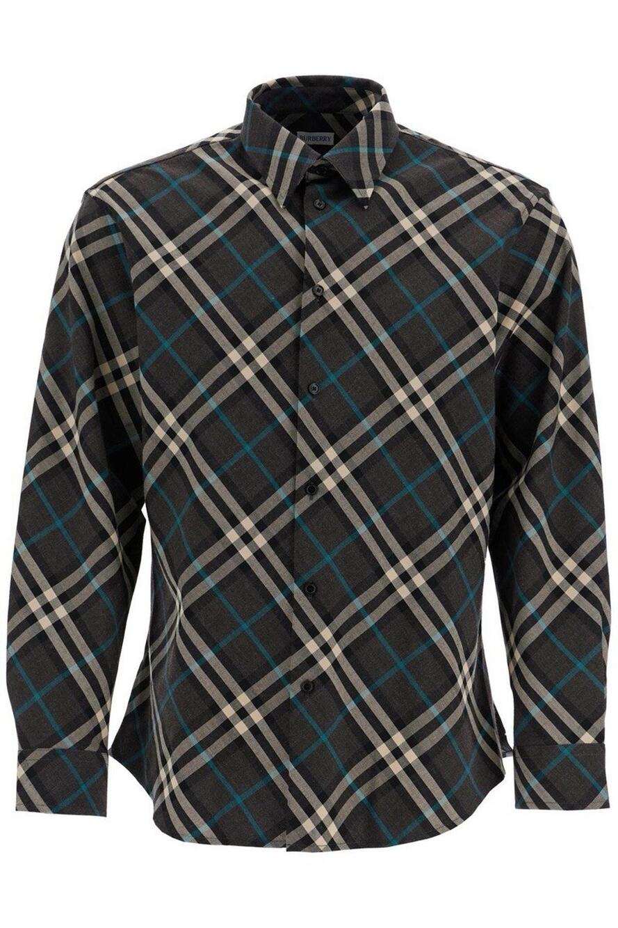 NWT Burberry Wool Gray/Teal Blue Check Shirt Sz M $1150.00